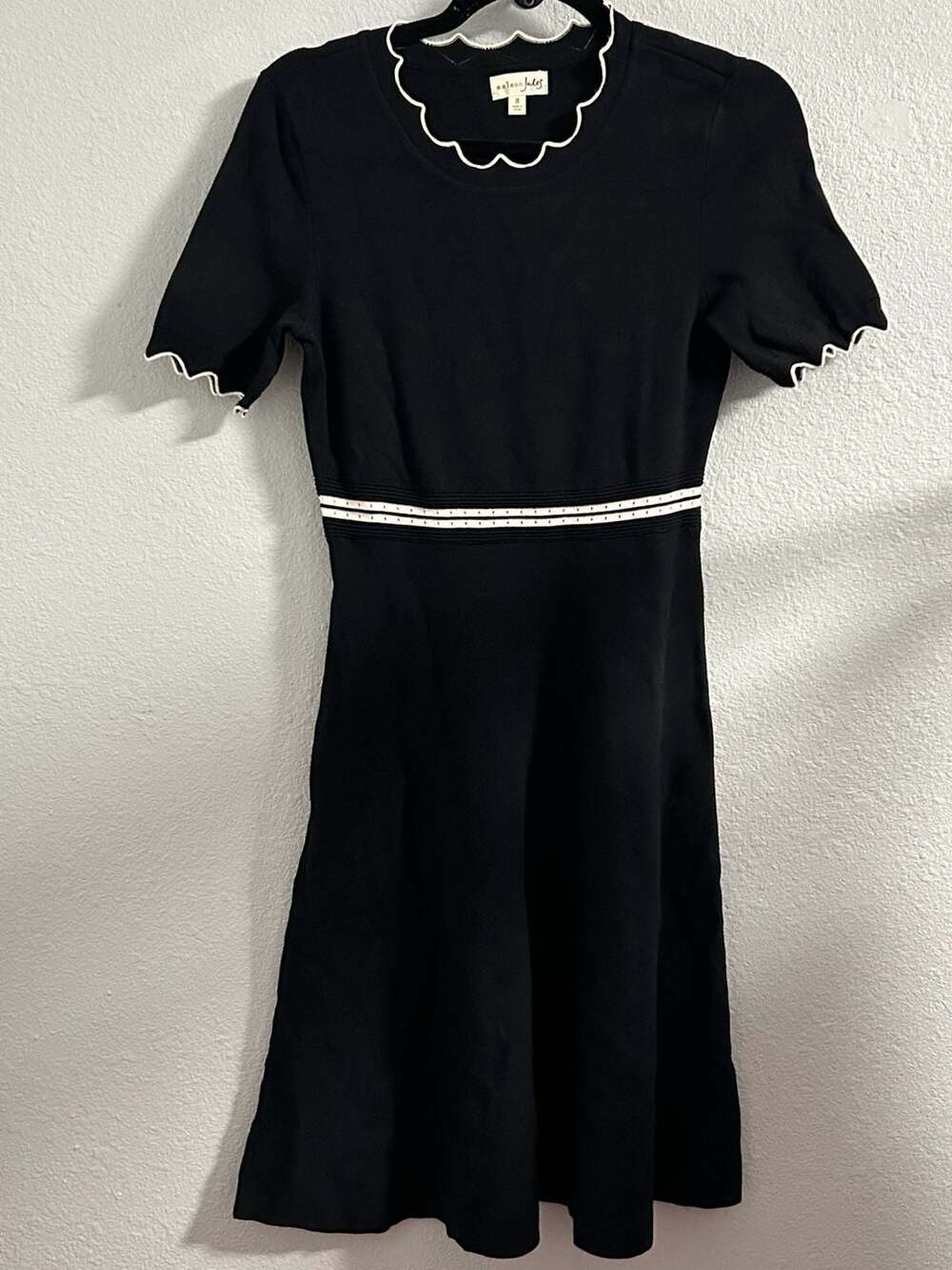 Maison Jules Scalloped Knit Dress Size S Black White Trim Fit And Flare